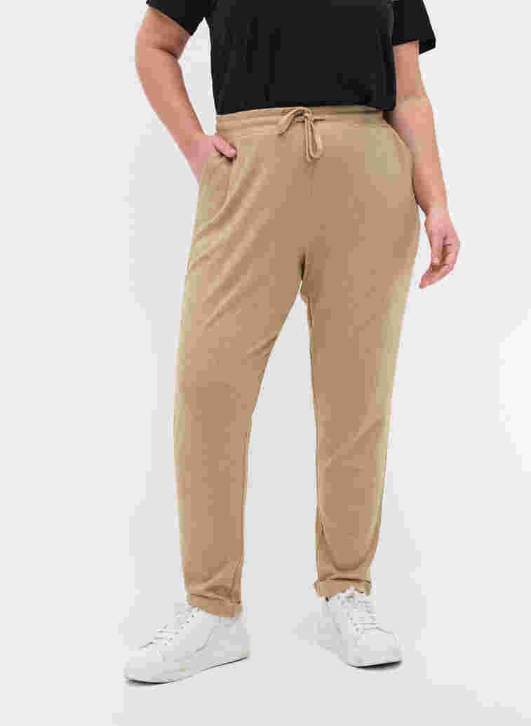 Marled trousers with drawstring and pockets, Beige Melange, Model image number 2