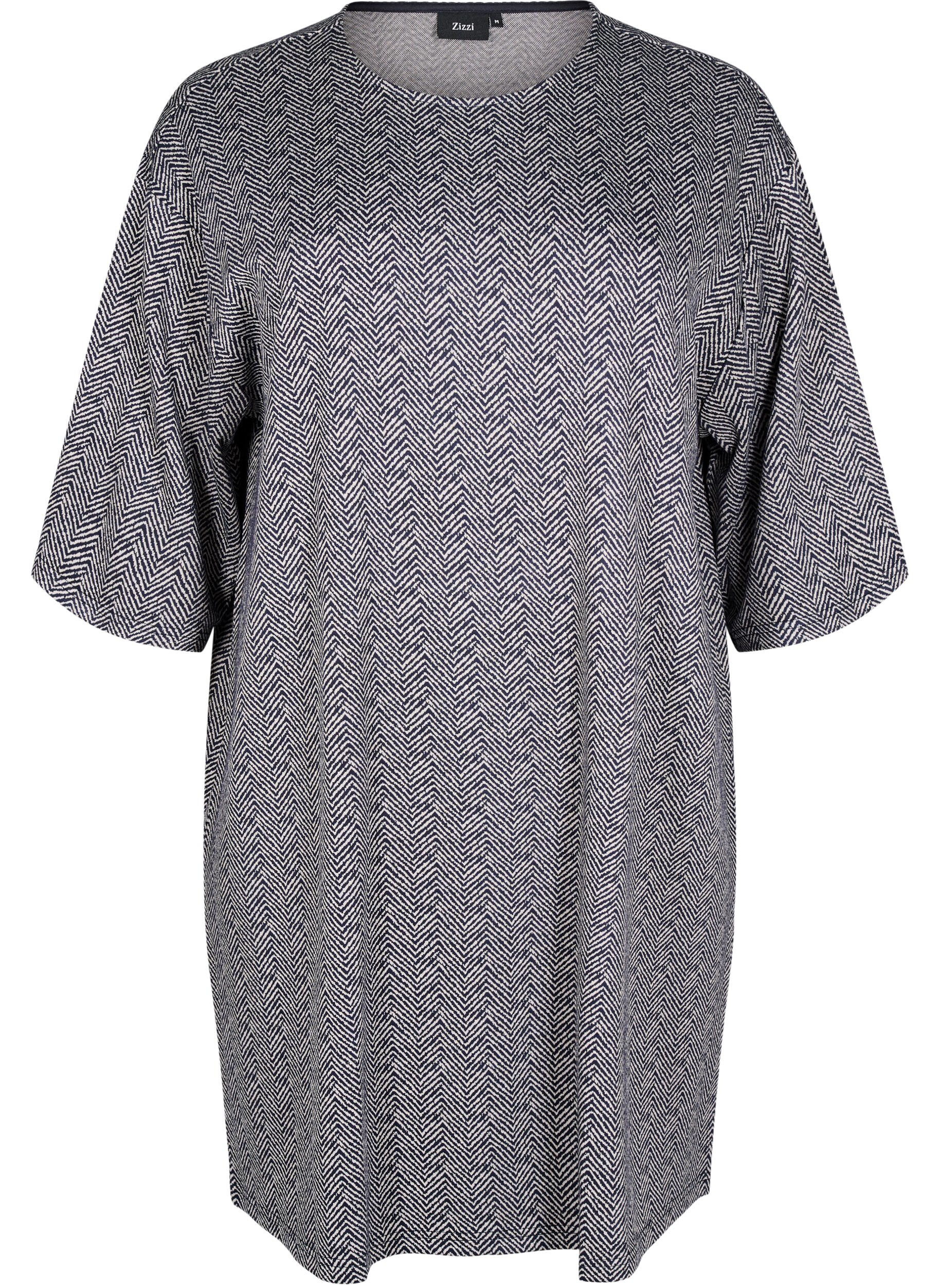 Zizzifashion Patterned dress with 3/4 sleeves, Blue, Packshot image number 0