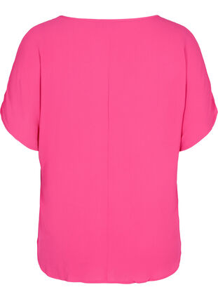 Short sleeved blouse with round neckline, Beetroot Purple, Packshot image number 1