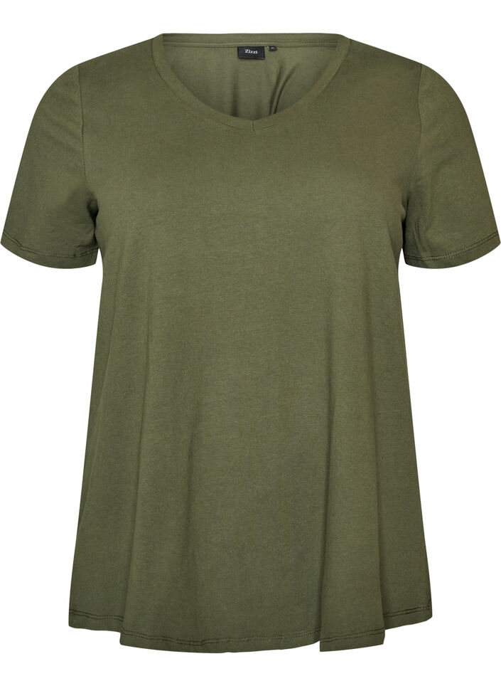 Solid-coloured basic cotton T-shirt, Green, Packshot image number 0