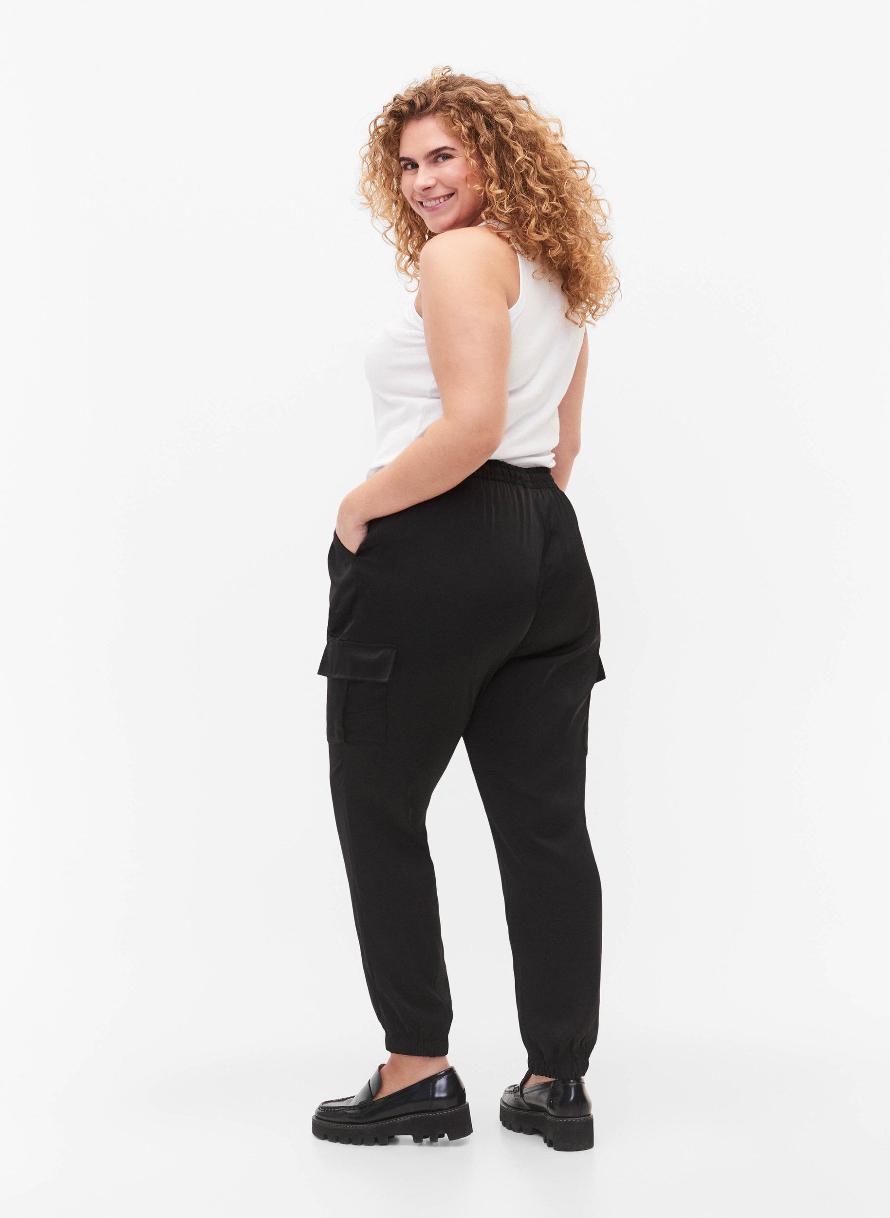 Zizzifashion Satin Cargo Pants, Black, Model image number 1