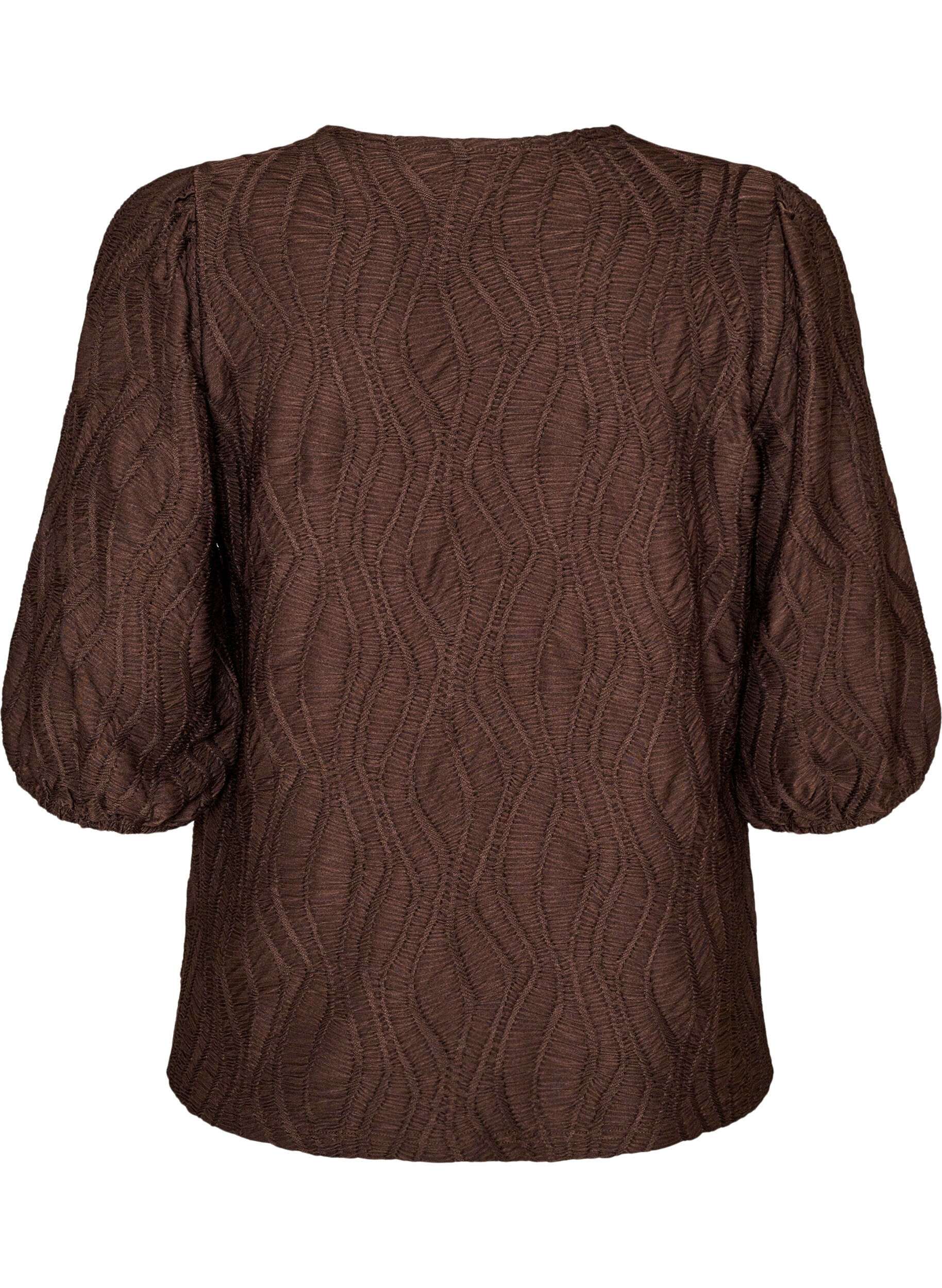 ZizzifashionBlouse with texture and 3/4 sleeves, Brown, Packshot image number 1