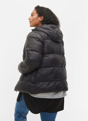 Short puffer jacket with hood, Black, Model image number 1