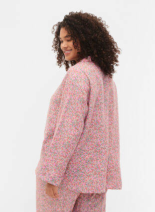 Cotton pyjama top with floral print, Powder Pink, Model image number 1