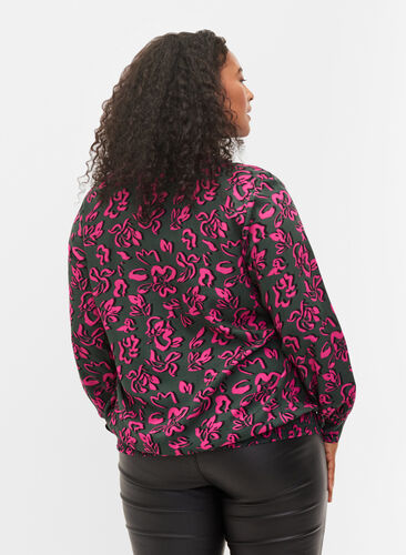 Long sleeved viscose blouse with smock, Deep Forest AOP, Model image number 1