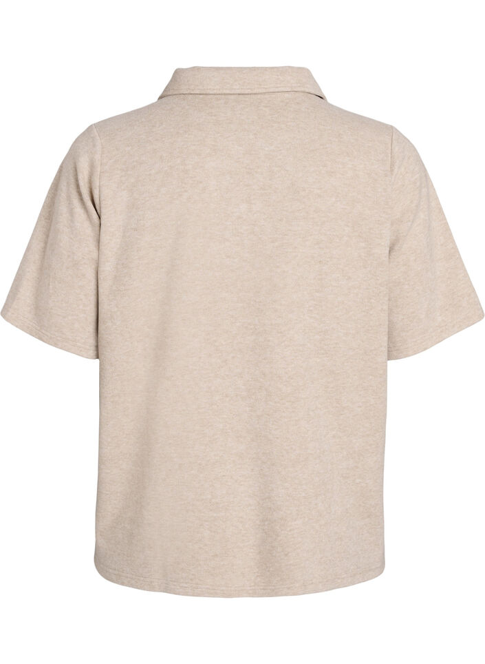 Jersey blouse with collar and short sleeves, Brown, Packshot image number 1