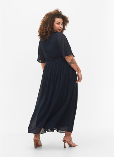 Maxi dress with pleats and short sleeves, Total Eclipse, Model image number 1