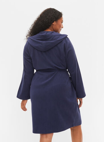 Morning robe with zipper and hood, Peacoat, Model image number 1