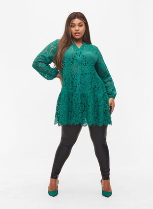 Lace tunic with button closure, Evergreen, Model image number 2