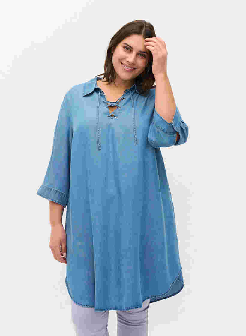 Tunic with 3/4 sleeves, Blue denim, Model image number 0