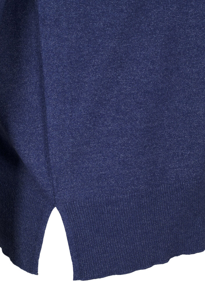 Long-sleeved knitted blouse with slit, Blue, Packshot image number 3