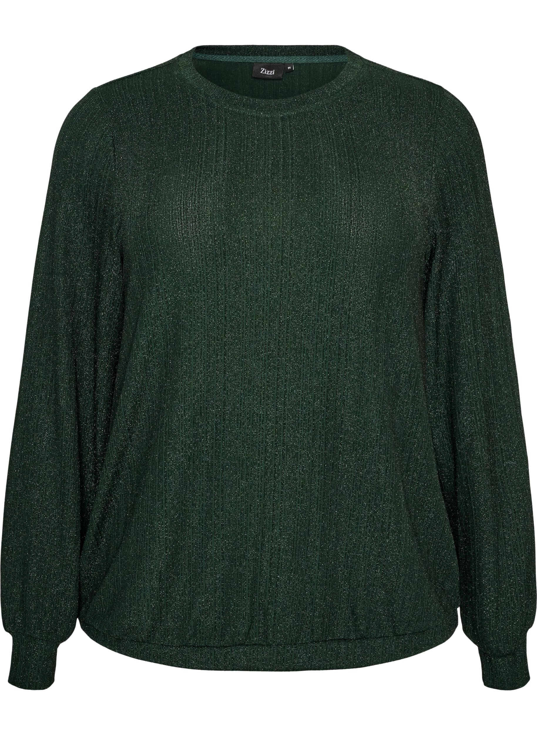 ZizzifashionBlouse with vertical texture and glitter thread, Green, Packshot image number 0