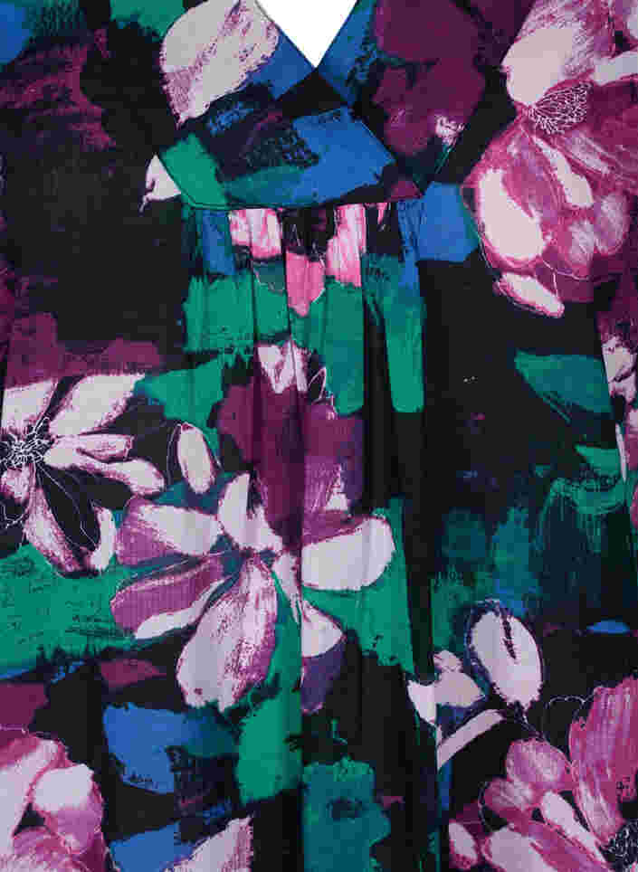 Floral midi dress with long sleeves in viscose, Black Flower AOP, Packshot image number 2