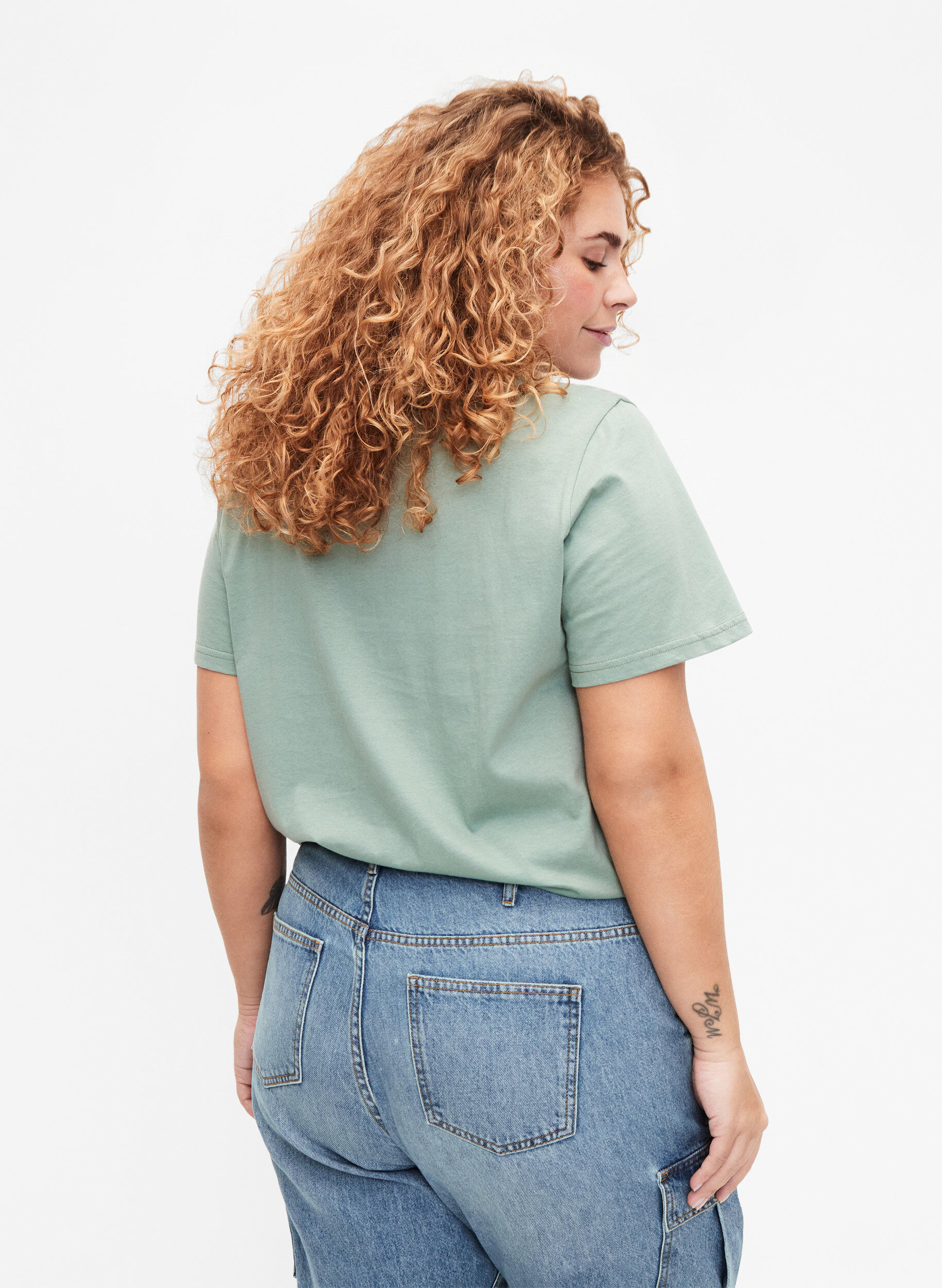 Zizzifashion Short-sleeved cotton T-shirt with elasticated hem, Chinois G. W. Live, Model image number 1