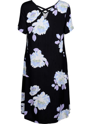 Floral viscose dress with short sleeves - Black - Sz. M - Zizzifashion Floral viscose dress with short sleeves - Black - Sz. M - Zizzifashion