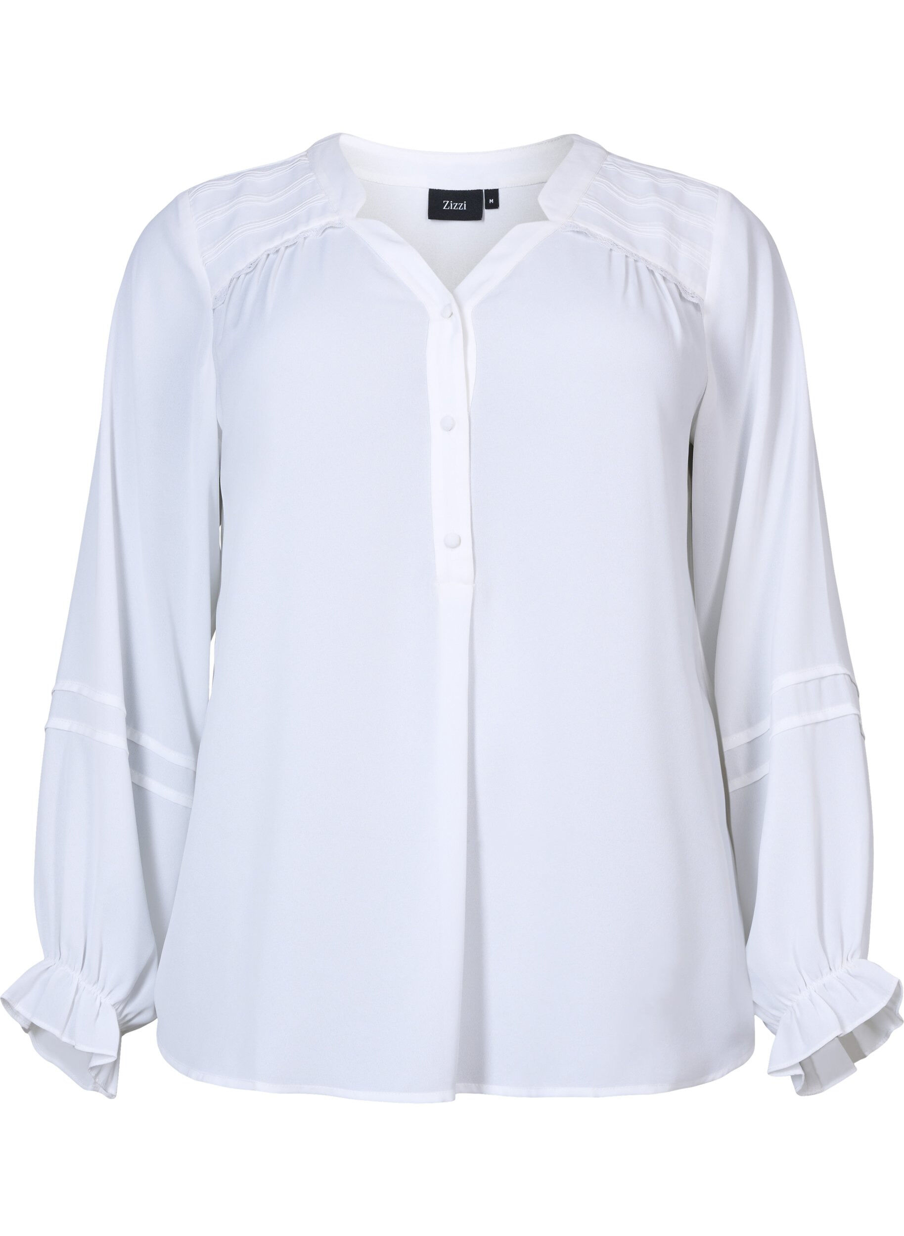 Zizzifashion Top with long sleeves and button closure, Bright White, Packshot image number 0