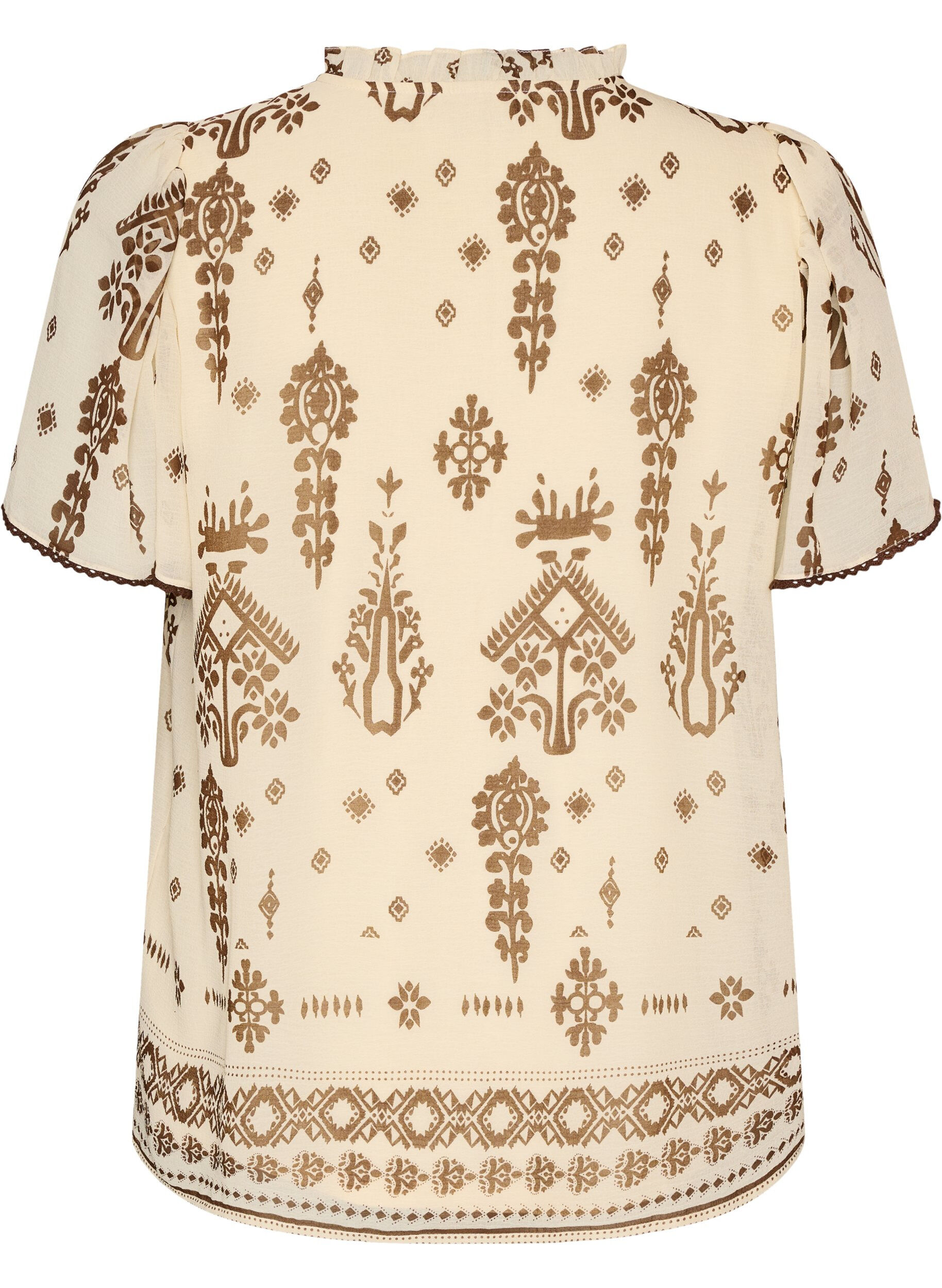 ZizzifashionBlouse with pattern and crochet trim, Beige, Packshot image number 1