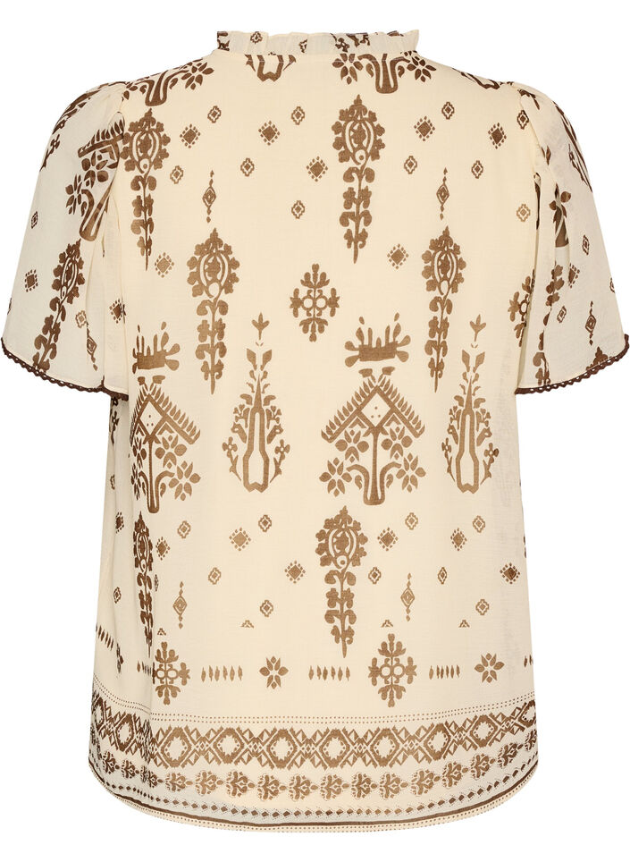 Blouse with pattern and crochet trim, Beige, Packshot image number 1