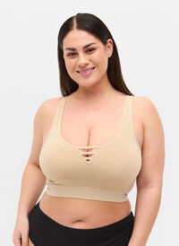 Lightly padded bra with string details, Nude, Model