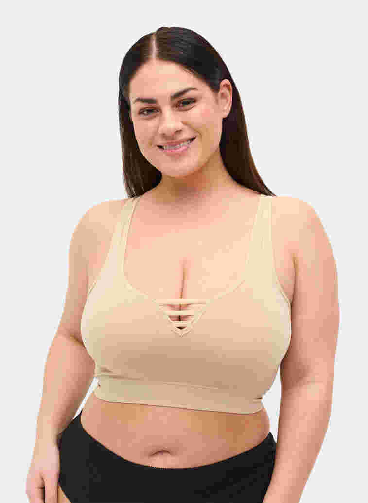 Lightly padded bra with string details, Nude, Model image number 0