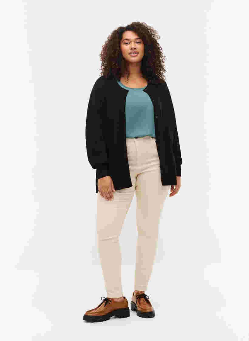 Ribbed cardigan with button closure, Black, Model image number 2