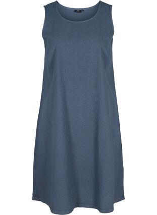 Sleeveless cotton dress with A-line cut, Vintage Indigo, Packshot image number 0
