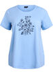 T-shirt in organic cotton with floral embroidery, Della R. Blue w. EMB, Packshot image number 0