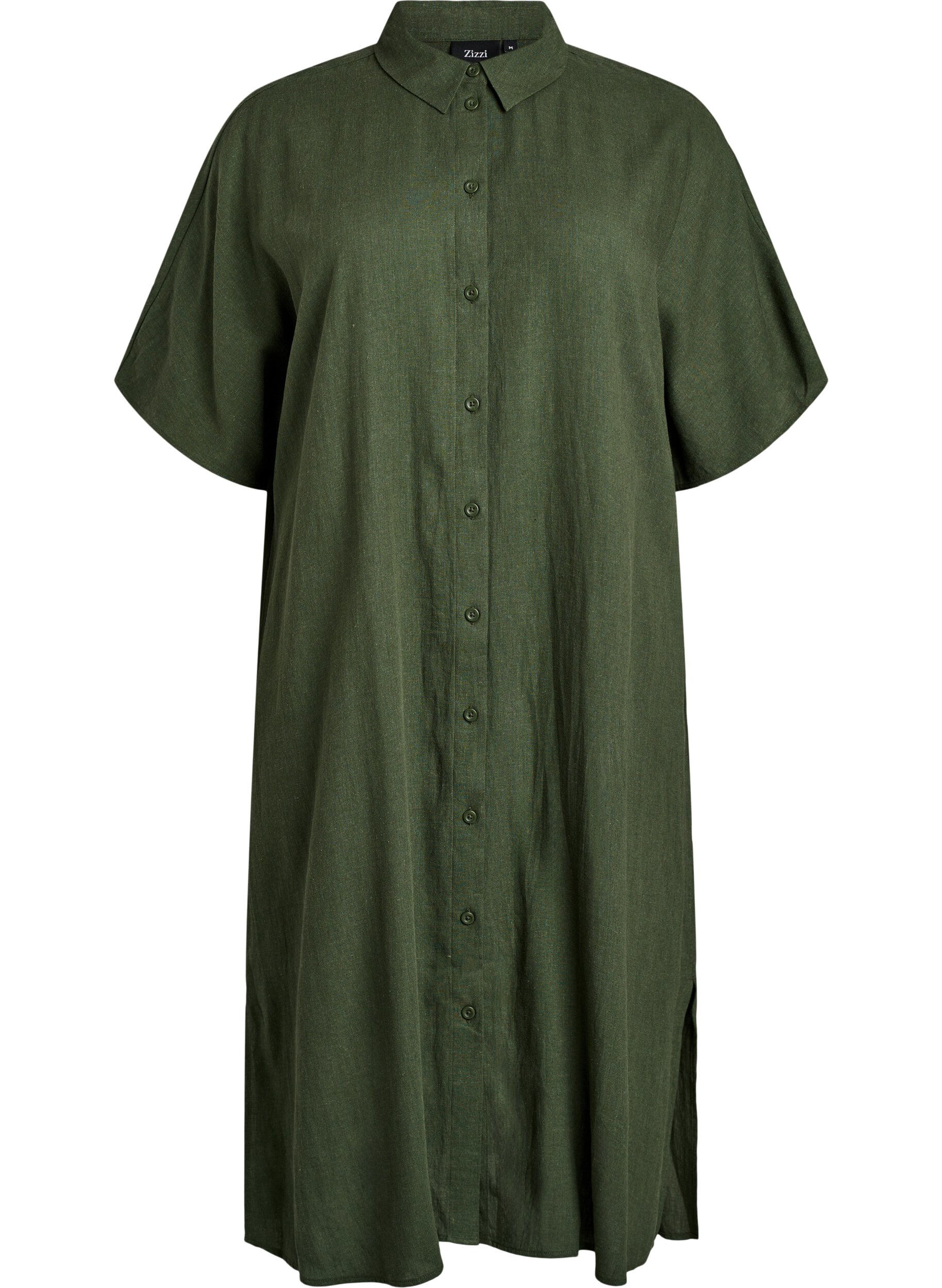 Zizzifashion Shirt dress in linen and viscose with short sleeves, Green, Packshot image number 0
