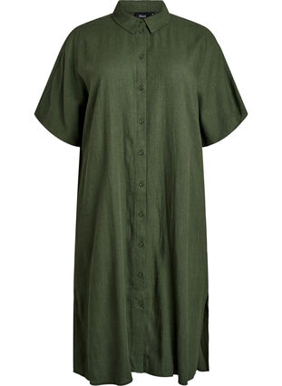 olive green linen shirt dress Dark green Linen Shirt Dress