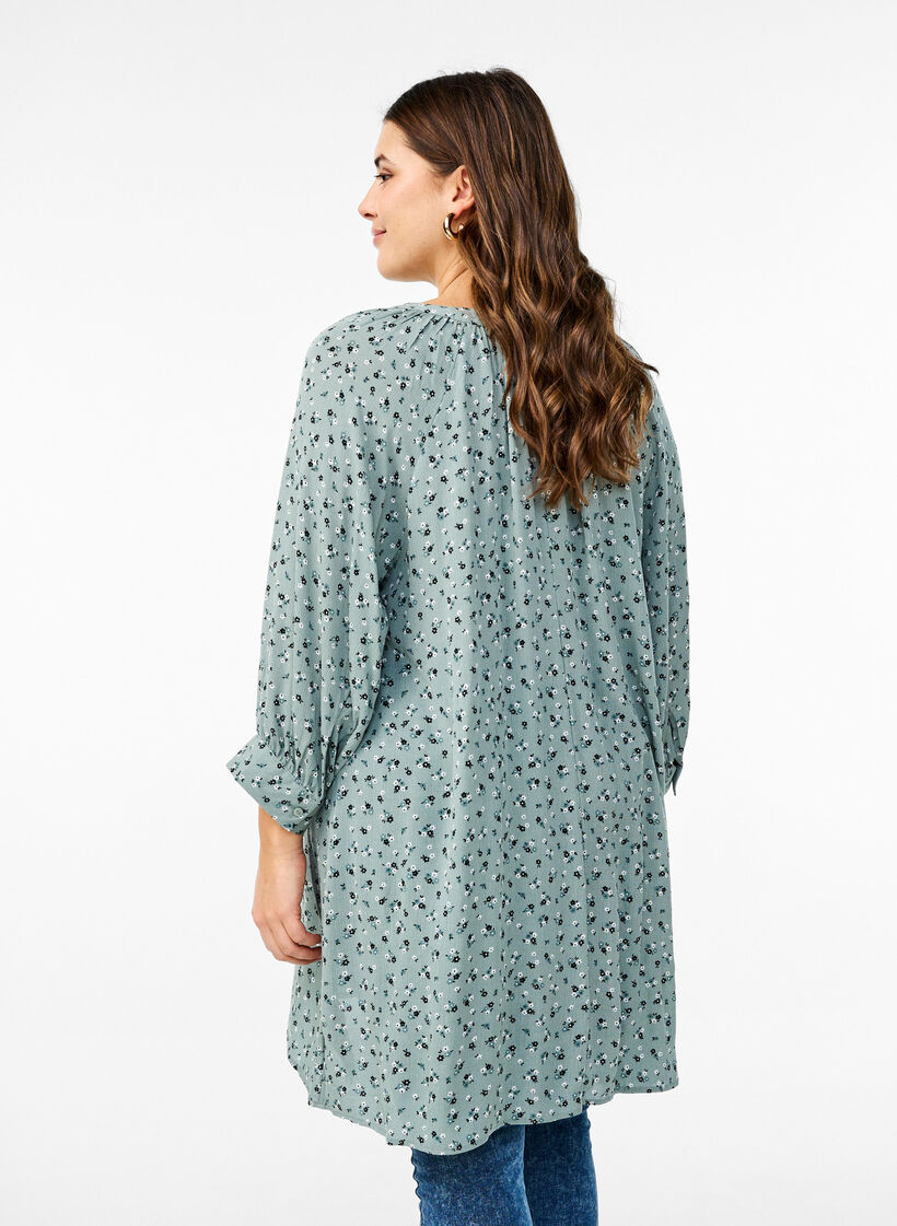 Tunic with floral print and 3/4 sleeves, Green, Model image number 2
