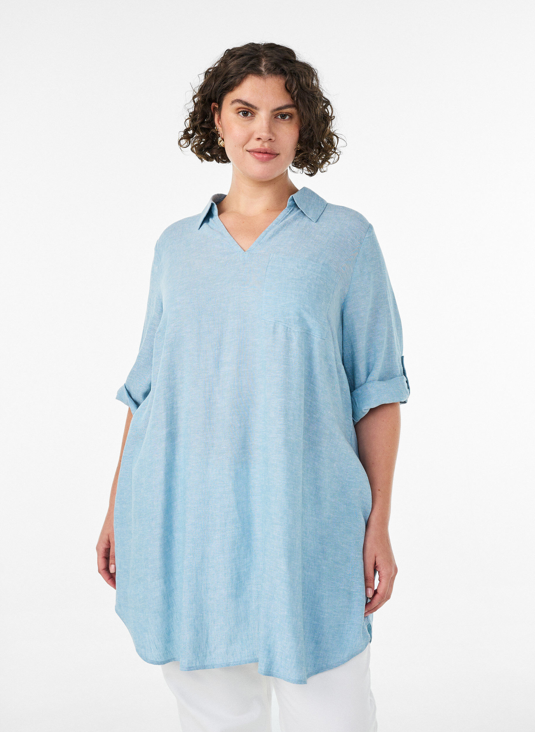 ZizzifashionLinen and viscose tunic with A-shape, 2462, Model image number 0