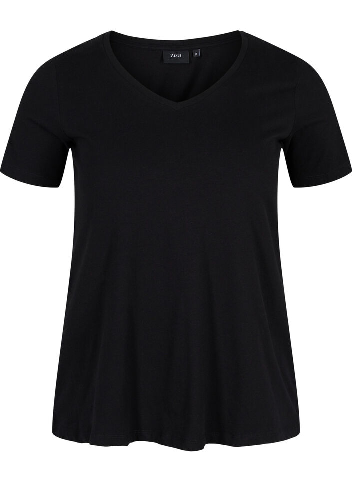Basic t-shirt with v-neck, Black, Packshot image number 0