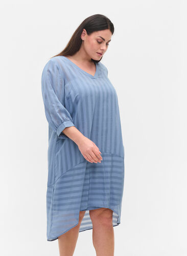 Viscose dress med 3/4 sleeves and V neck, Coronet Blue, Model image number 0