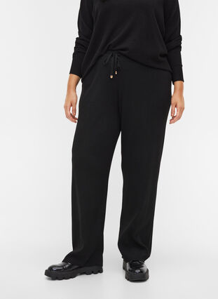 Knitted drawstring trousers, Black, Model image number 2