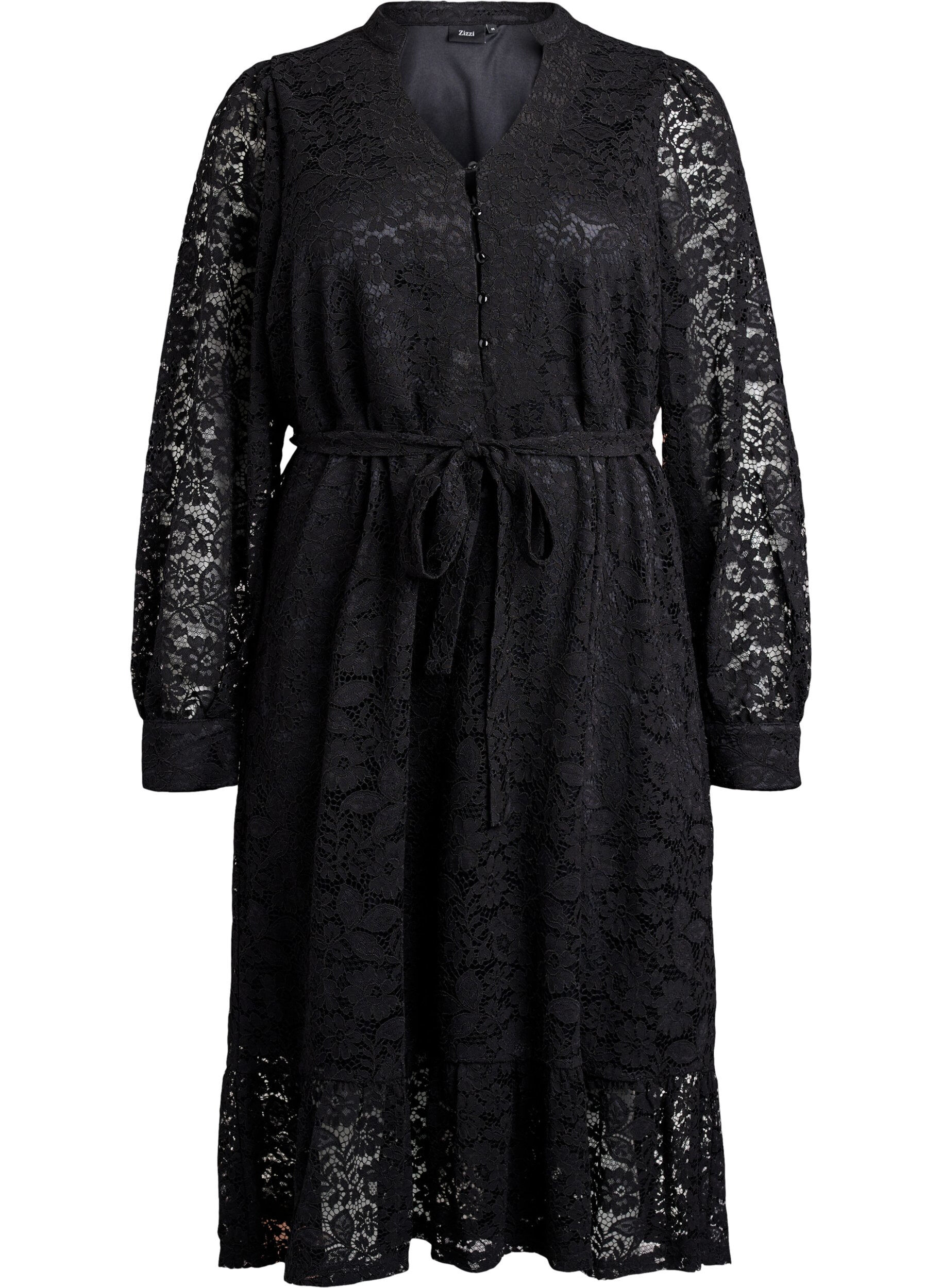 【美品】Winter Lace Belted Long Dress ネイビー Lace Long Sleeve High Waist Dress Women Autumn Winter Long