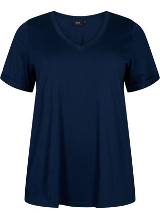 Cotton t-shirt with v-neck, Navy Blazer, Packshot image number 0