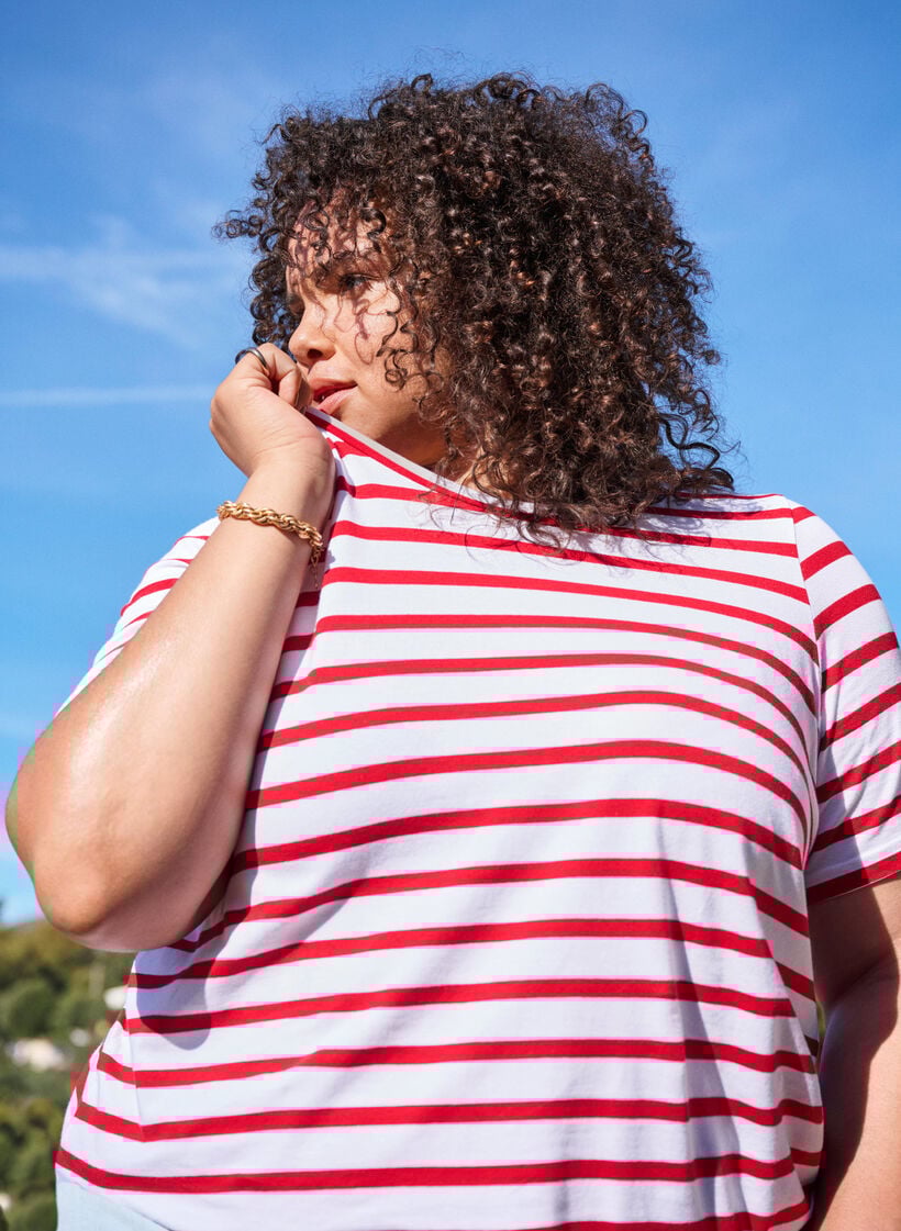 Striped T-shirt in organic cotton, Red, Image image number 0