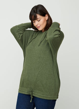 Sweatshirt with a drawstring hem, Rifle Green Mel., Model image number 0