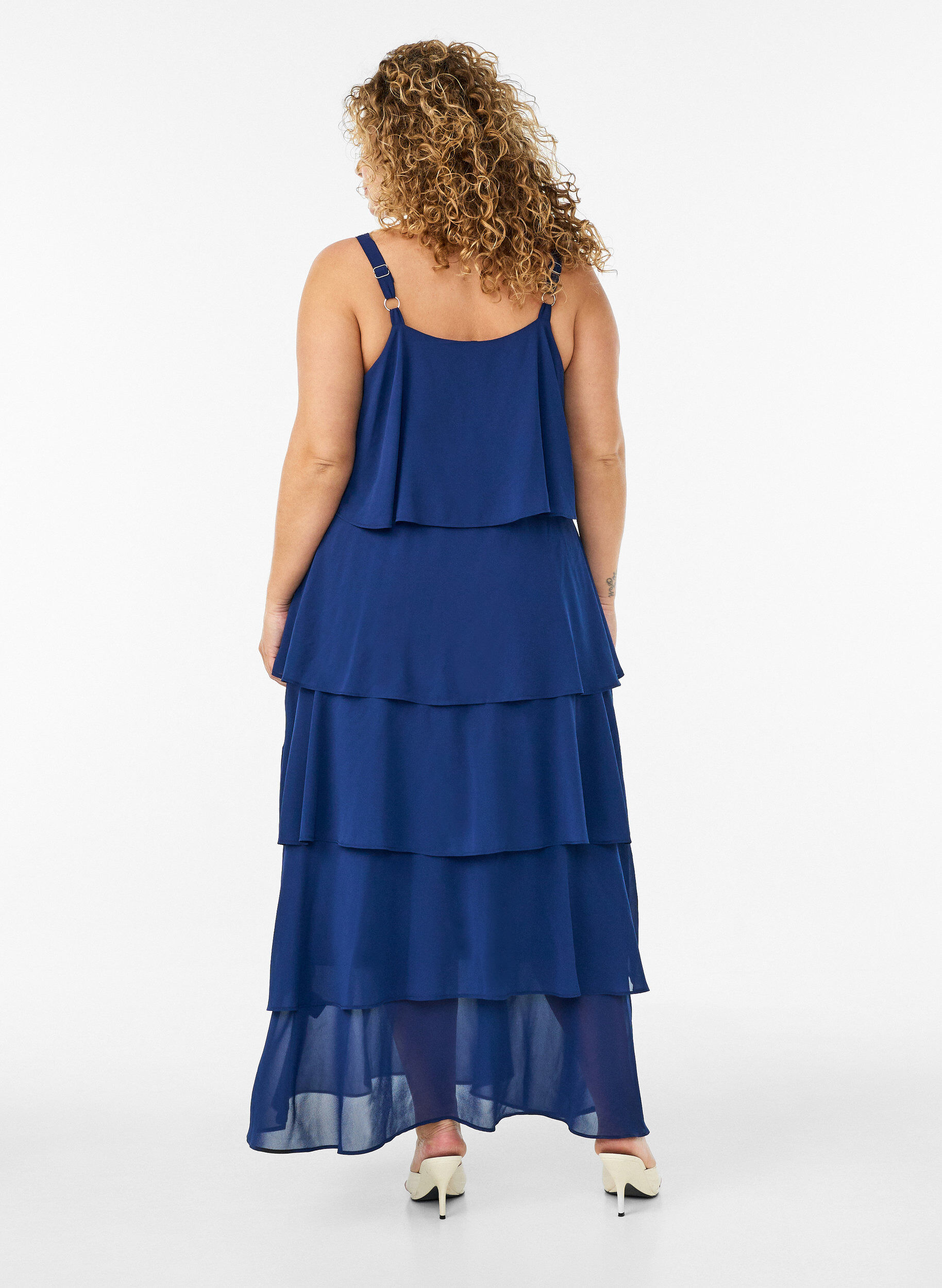 ZizzifashionMaxi dress with ruffle layers and detachable cape, Blue, Model image number 1