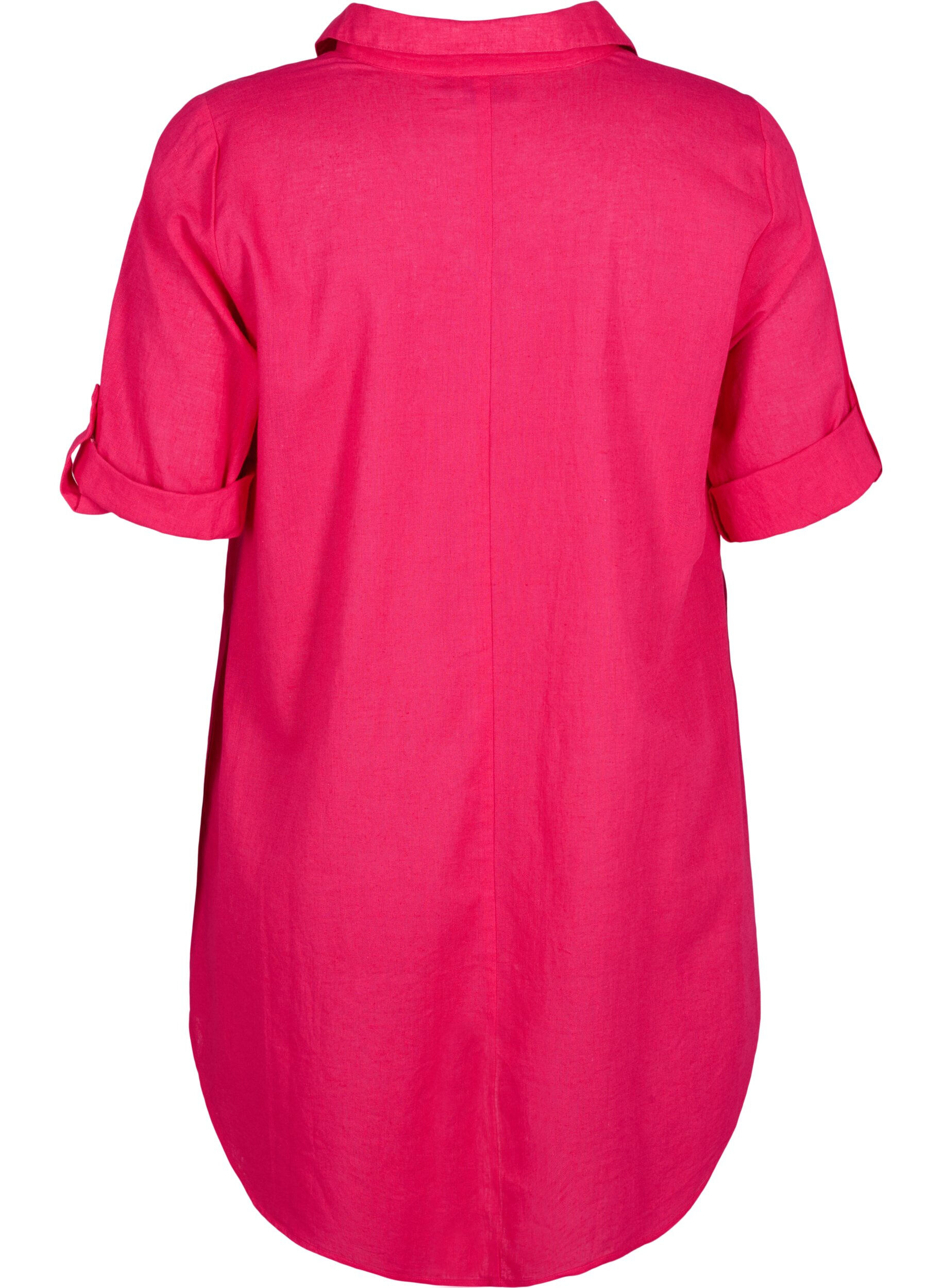 Zizzifashion Short-sleeved cotton blend tunic with linen, Bright Rose, Packshot image number 1