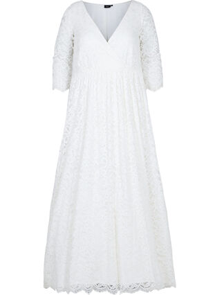 Lace wedding dress with 3/4 sleeves, Star White, Packshot image number 0
