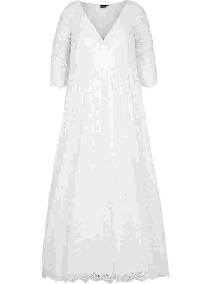 Lace wedding dress with 3/4 sleeves, Star White, Packshot image number 0