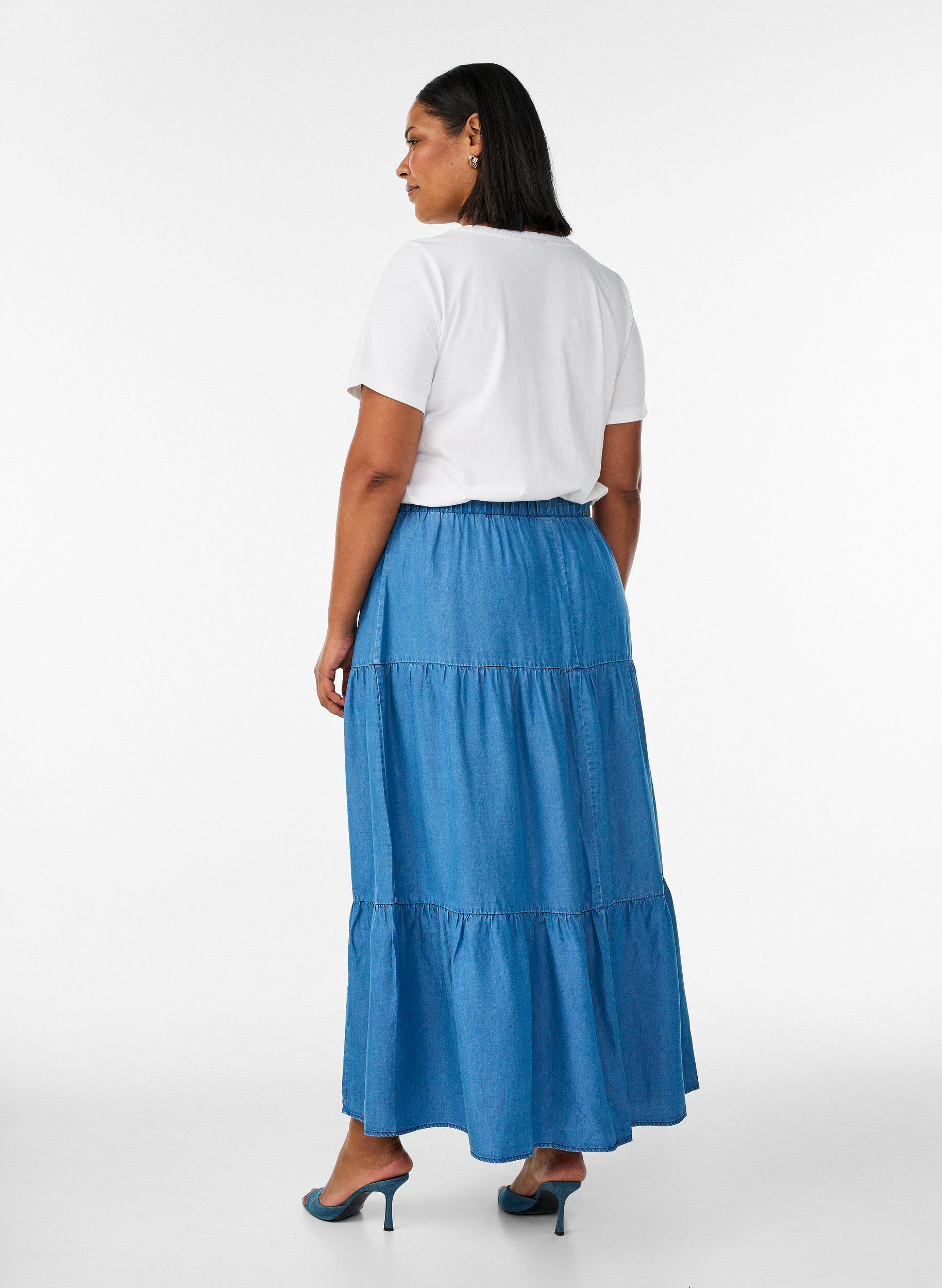 ZizzifashionDenim maxi skirt with ruffles, Blue, Model image number 1