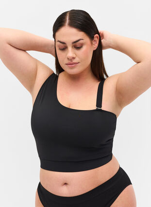 One shoulder bikini top, Black, Model image number 2