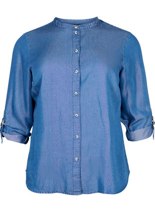 Shirt with 3/4 sleeves and round neckline, Medium Blue Denim, Packshot image number 0