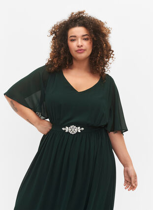 Maxi dress with pleats and short sleeves, Scarab, Model image number 2