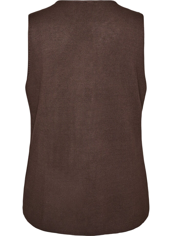 Sleeveless knit vest with decorative buttons, Brown, Packshot image number 1