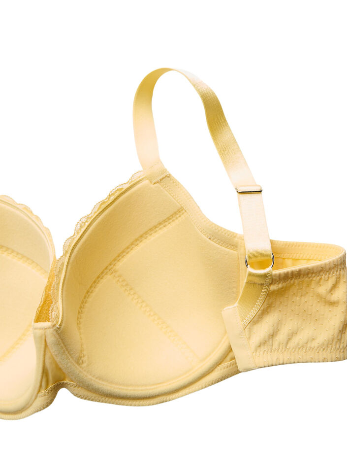 Padded bra with lace and dobby texture, Yellow, Packshot image number 3