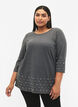 Blouse with pearls and 3/4 sleeves, Dark Grey Melange, Model image number 0