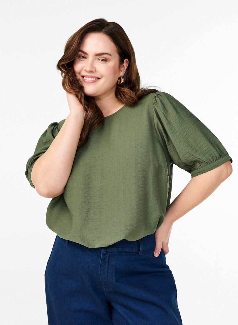 Viscose blouse with 1/2 sleeves, Green, Model image number 0